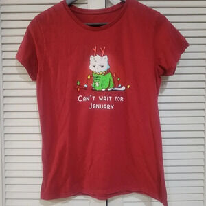Grumpy cat Christmas tee Can't Wait for January Santa Paws size M
